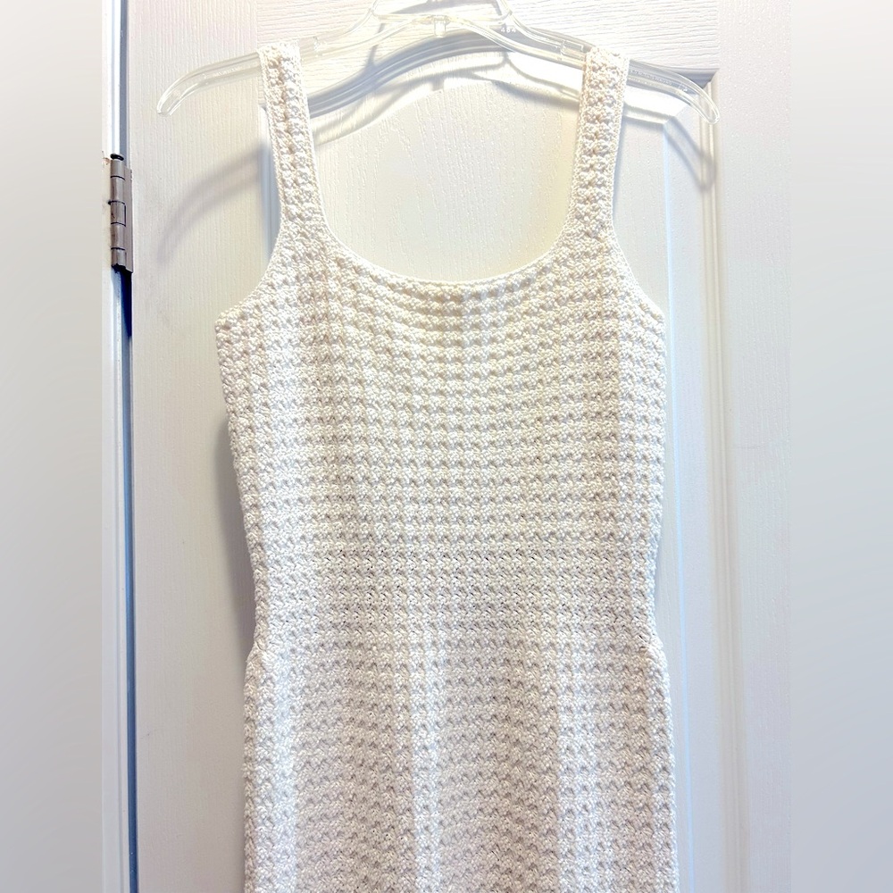 🔻Elegant Cream Knit Crochet Eyelet Maxi Dress